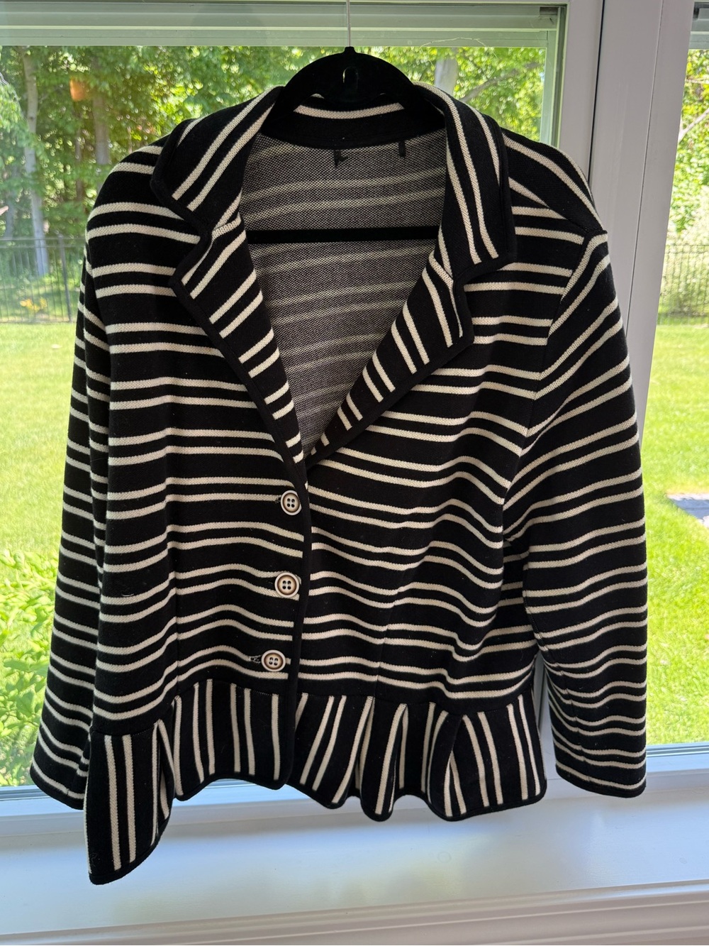 Striped Black and White Knit Peplum Jacket